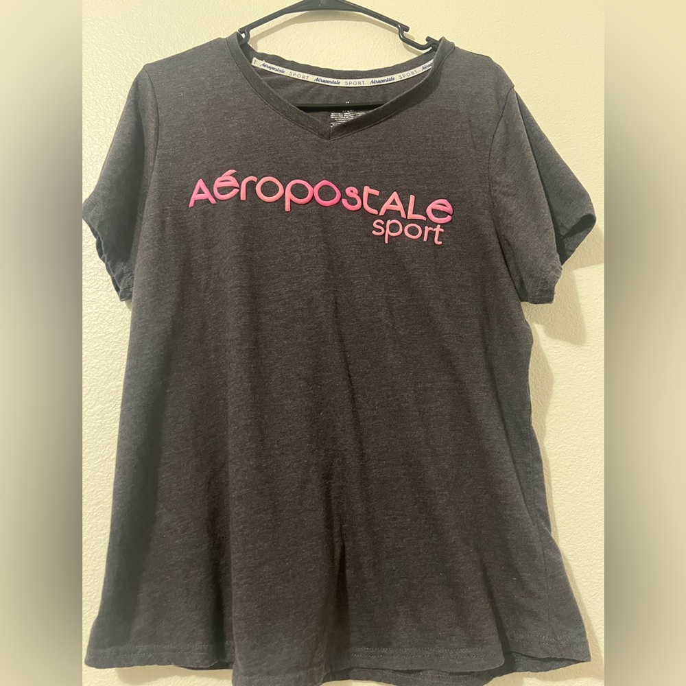 Aeropostale Sport Charcoal Tee with Pink Accents